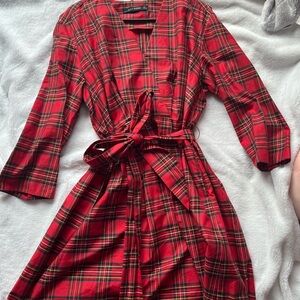 Red Plaid Wrap Dress